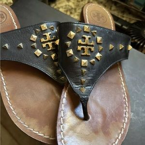 Tory Burch black Dale studded thong sandals